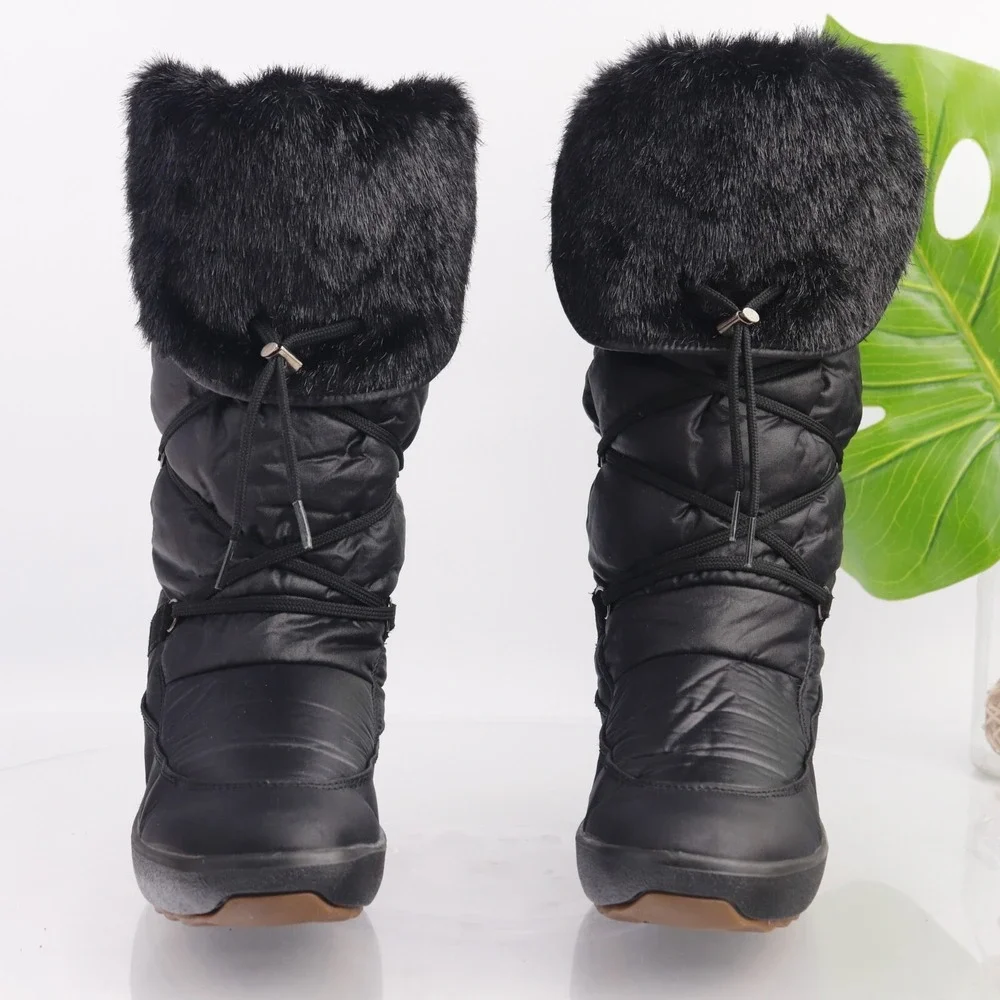 Pajar Womens Snow Boots Size 41 10 Waterproof Black Nylon Furry Pull On Quilted